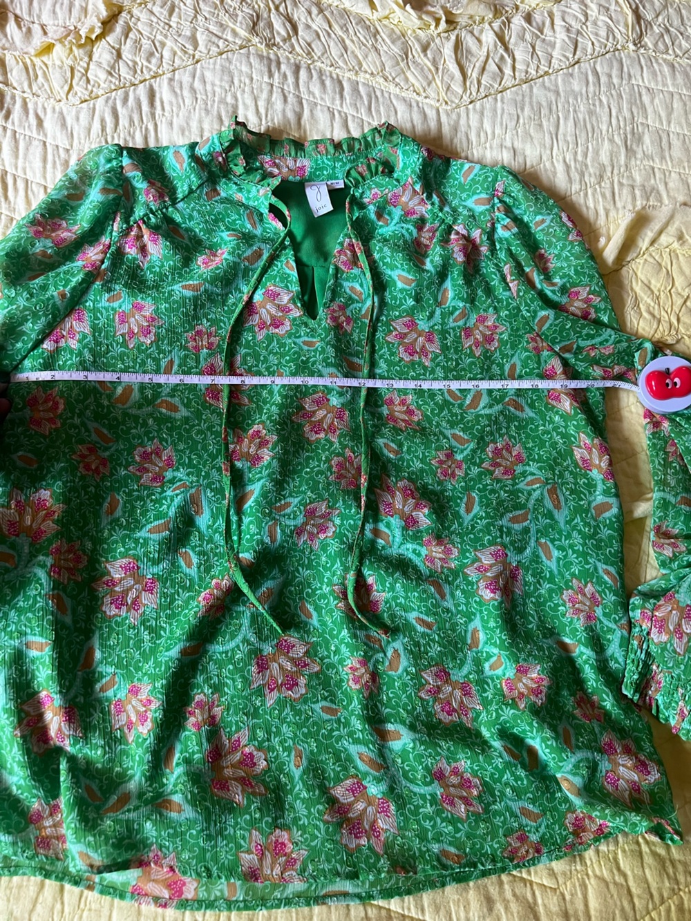 Joie Green Floral Tie-Neck Long Sleeve Blouse - Picture 10 of 11